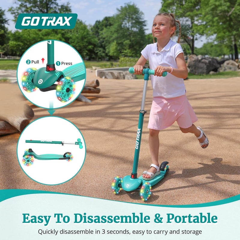 GOTRAX KS1 Kids Kick Scooter, LED Lighted Wheels and 3 Adjustable Height Handlebars, Lean-to-Steer & Widen Anti-Slip Deck, 3 Wheel Scooter for Boys & Girls Ages 2-8 and up to 110 Lbs - Image 4